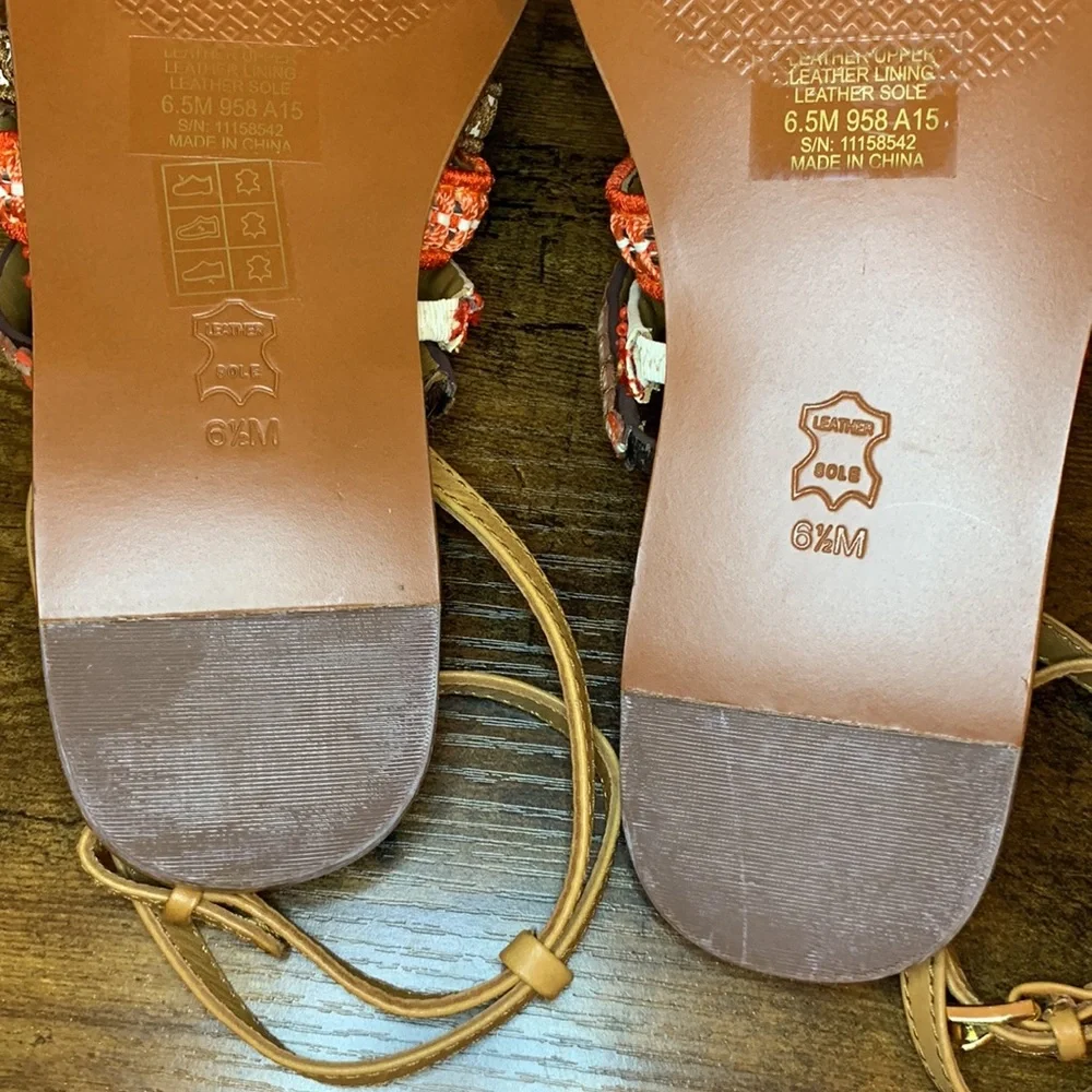 Tory Burch embroidered Poppy red multi sandals 6.5